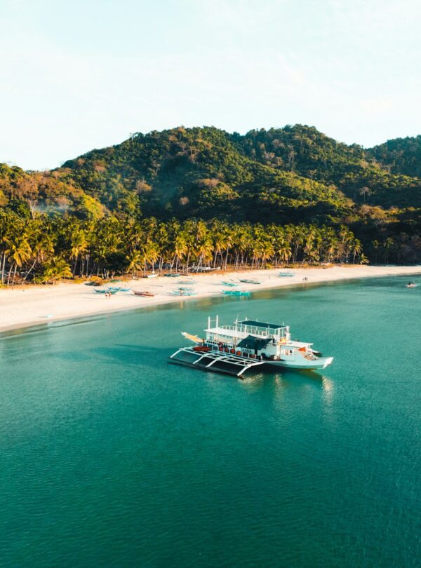 a boat in the middle of a body of water