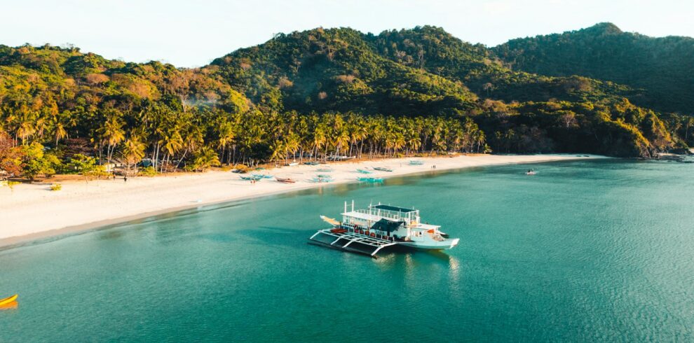 a boat in the middle of a body of water
