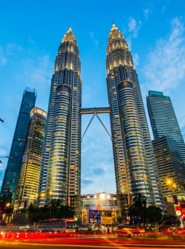 architectural photography of lighted city buildings