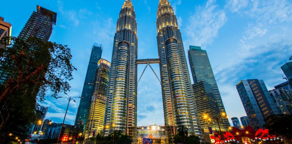 architectural photography of lighted city buildings