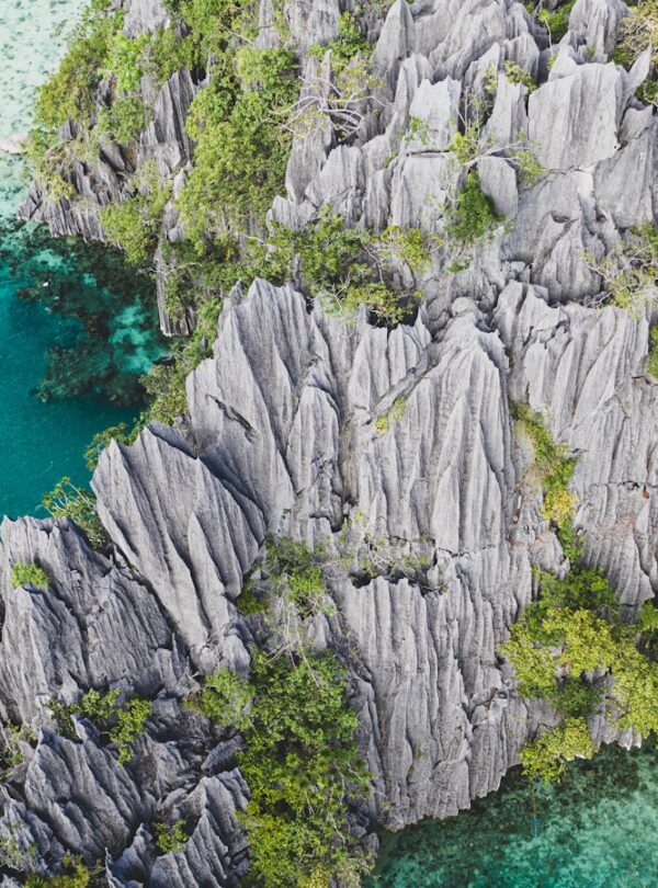 gray rock formation beside body of water during daytime